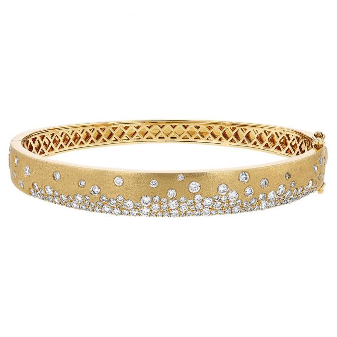 Diamond Scatter Bangle Bracelet in Satin Finish Yellow Gold