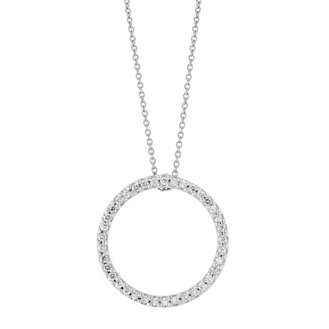 Roberto Coin Tiny Treasures Circle Pendant with Diamonds in 18K Gold, 0.26 cttw