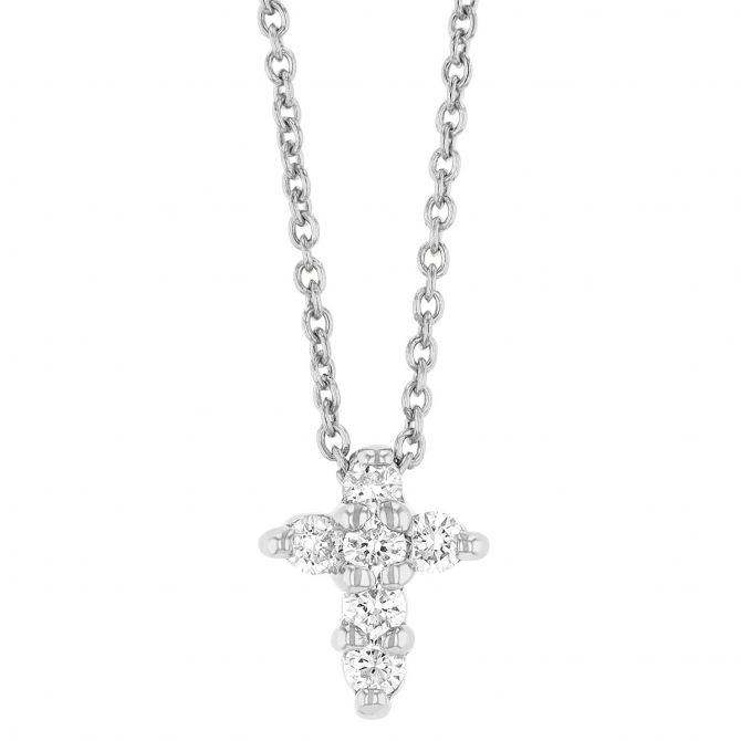 Roberto Coin Tiny Treasures 18K Gold Baby Cross Necklace with Diamonds, 0.11 cttw, 18"