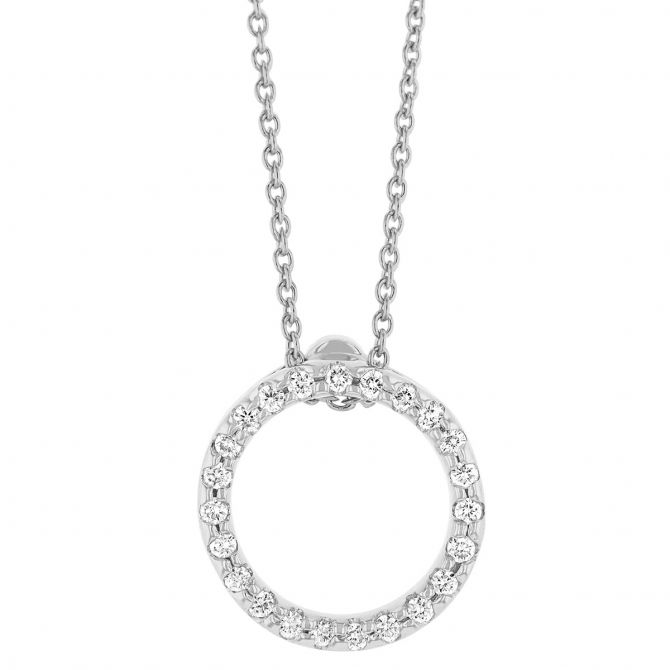 Roberto Coin Tiny Treasures Circle Pendant with Diamonds in 18K Gold, 18", 0.09 cttw