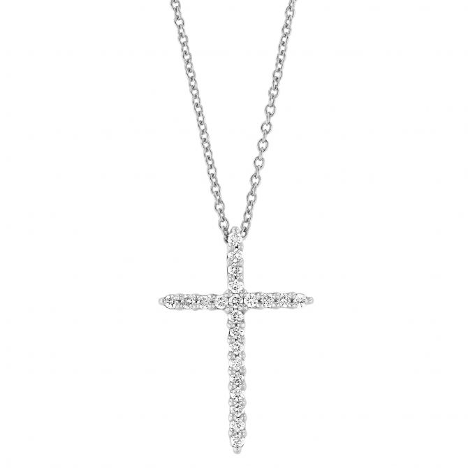 18K WHITE GOLD TINY TREASURES MINI DIAMOND CROSS NECKLACE - Roberto Coin -  North America