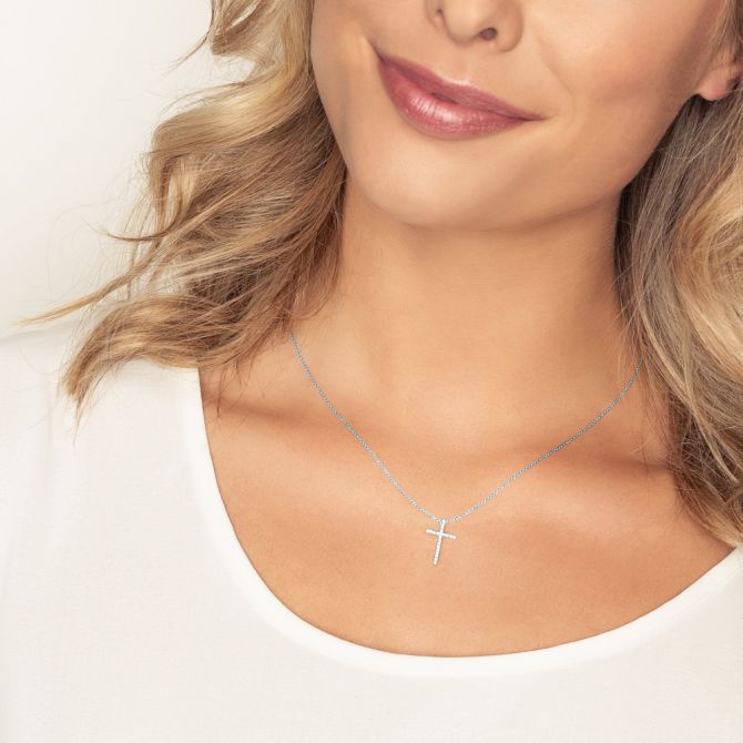 Tiny Treasures Diamond Cross Necklace in White Gold, 18