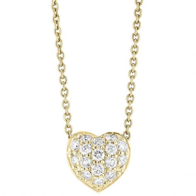 Roberto Coin Tiny Treasures Puffed Diamond Heart Necklace in Yellow Gold