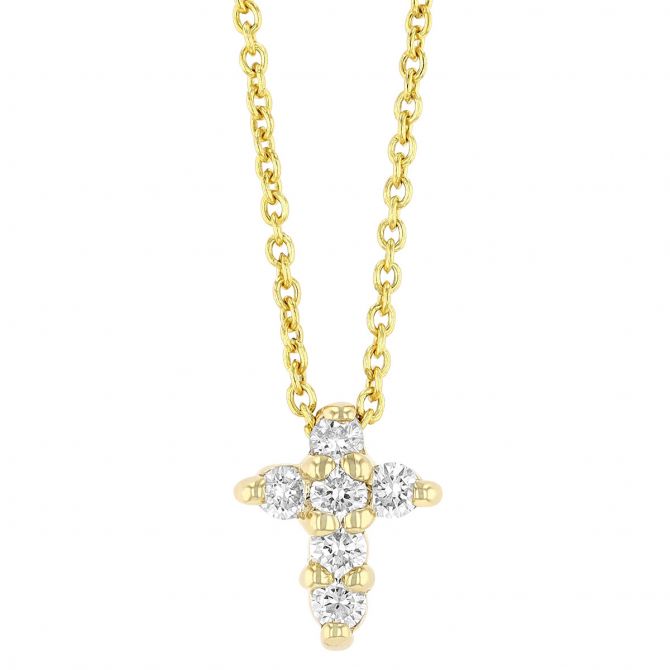 Roberto Coin Tiny Treasures 18K Gold Baby Cross Necklace with Diamonds, 0.11 cttw, 18"