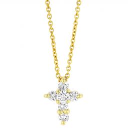 Image for Roberto Coin Tiny Treasures Yellow Gold & Diamond Cross Necklace, 18", 0.20 cttw