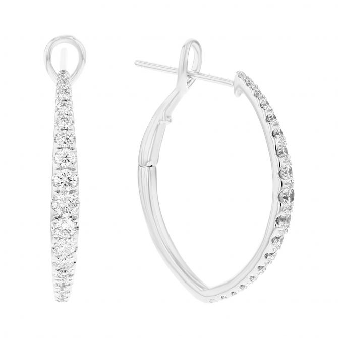 Frederic Sage Diamond Marquise Shaped Graduated Hoop Earrings in White Gold, 0.65 cttw