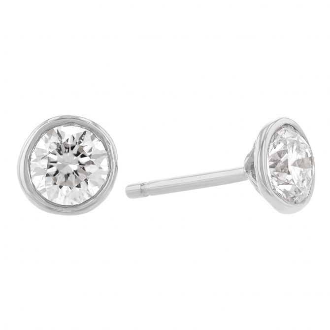 Diamond Bezel Set Stud Earrings in White Gold