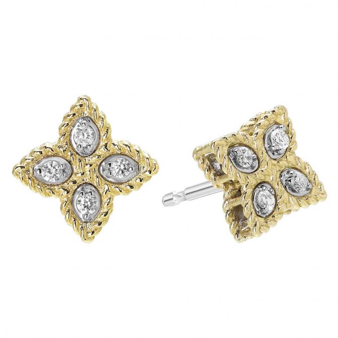 Roberto Coin Princess Flower Small 18K Gold Stud Earrings with Diamonds