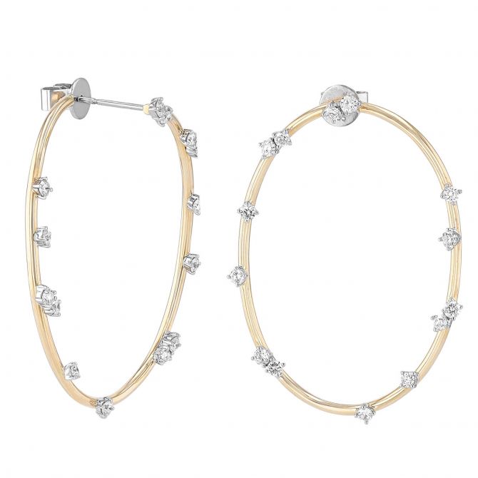 Diamond Scatter Oval Hoop Earrings in Yellow Gold