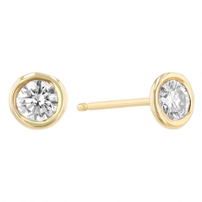 Diamond Bezel Set Stud Earrings in Yellow Gold