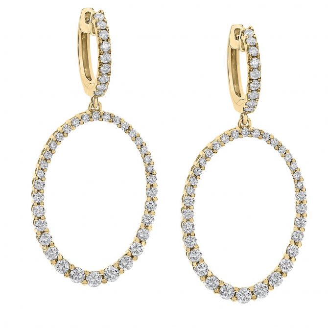 Diamond Oval Graduated Open Dangle Earrings in Yellow Gold