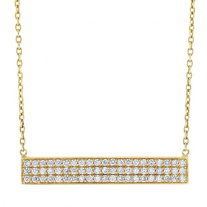 Diamond Pave 3 Row Bar Necklace in Yellow Gold, 17"