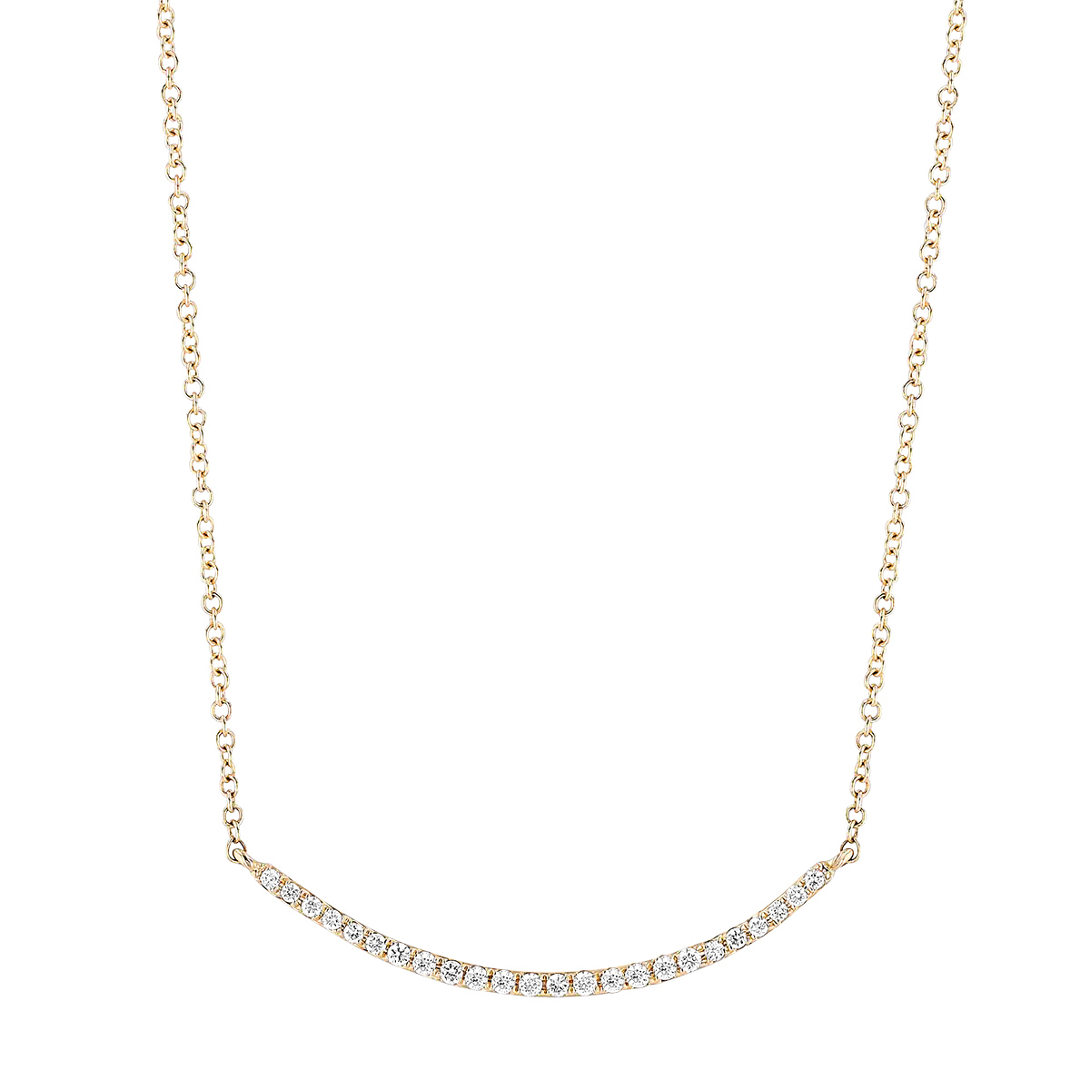 Diamond Curved Bar Necklace in Yellow Gold, 18