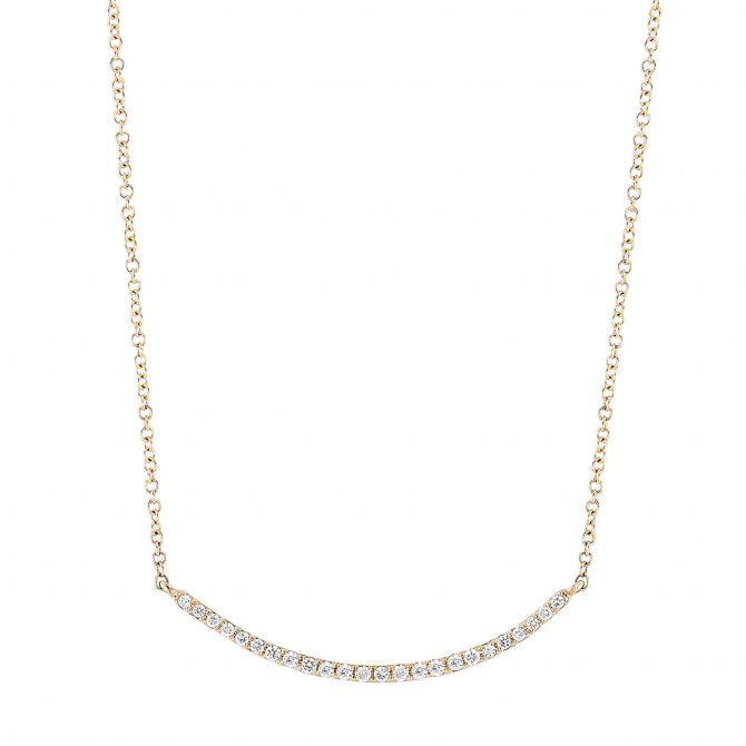 Diamond Curved Bar Necklace in Yellow Gold, 18"