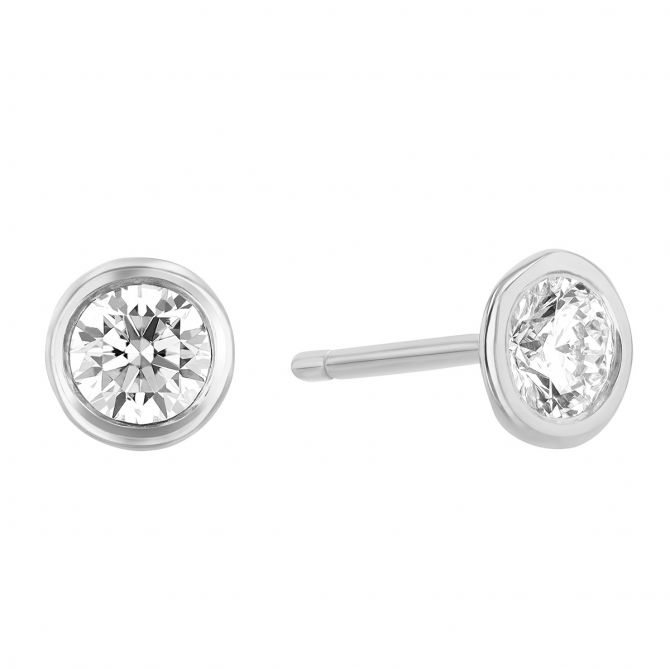 Diamond Bezel Set Stud Earrings in White Gold