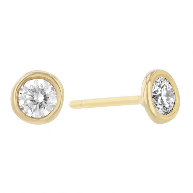 Diamond Bezel Set Stud Earrings in Yellow Gold