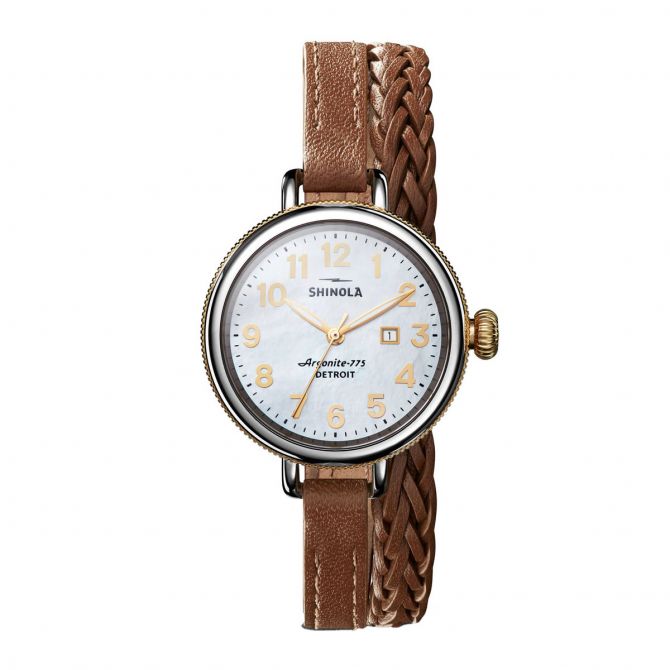 Shinola Birdy 34mm Leather Watch, Mother of Pearl Dial