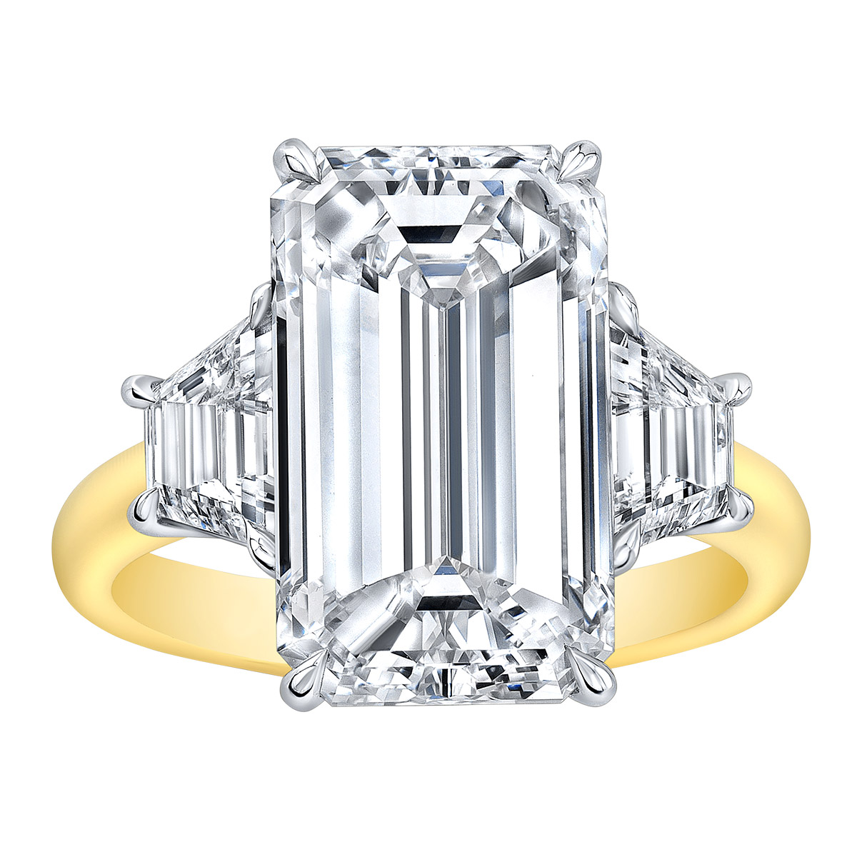 Rahaminov Emerald Cut Diamond 3 Stone Engagement Ring in Yellow Gold ...