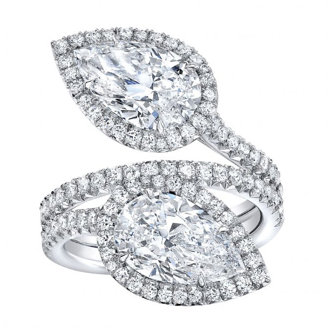 Rahaminov Pear Shaped Diamond Bypass Ring in Platinum