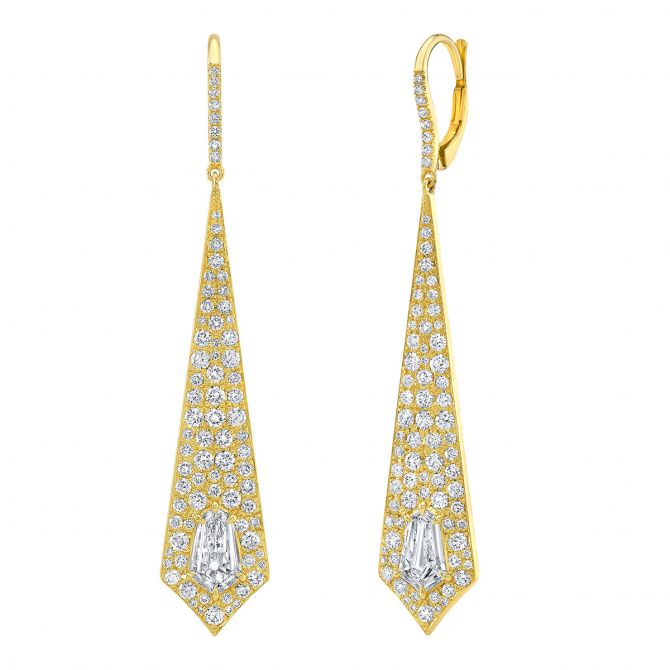 Rahaminov Diamond Pavé Shield Drop Earrings in Yellow Gold