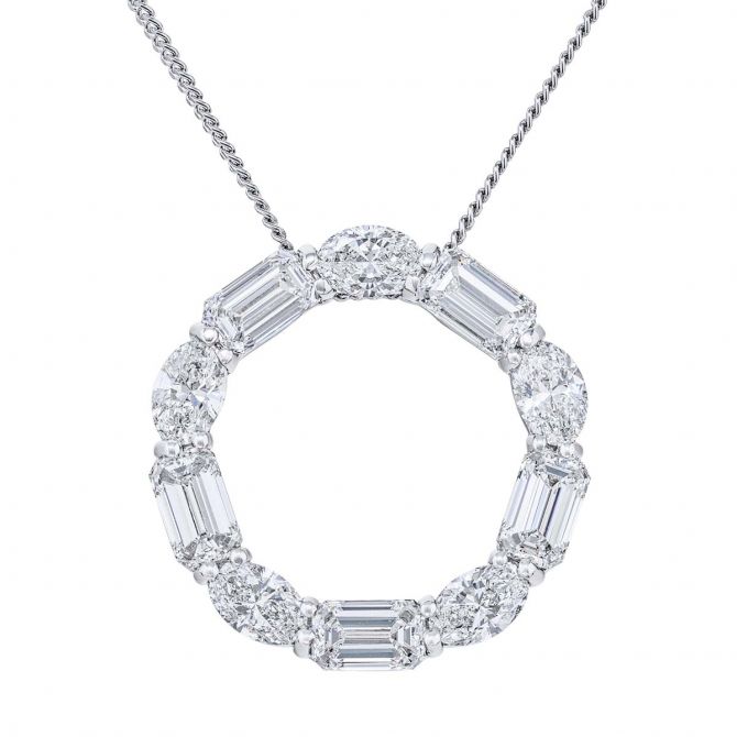 J.B. Star Round & Emerald Cut Diamond Open Circle Pendant in Platinum, Large, 18"