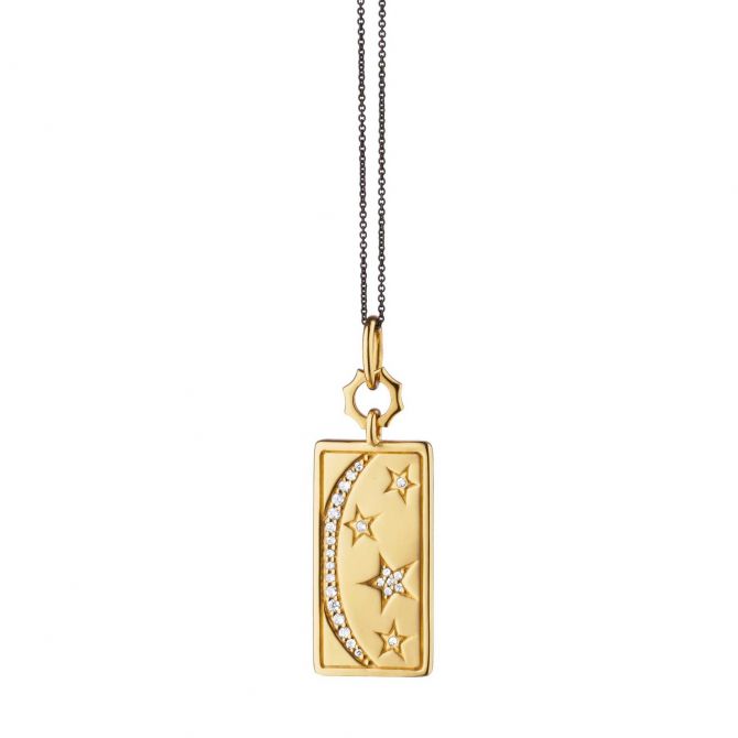 Monica Rich Kosann Sun, Moon & Stars Yellow Gold Rectangular Pendant with Diamonds, 17"