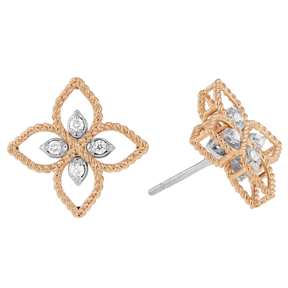 Roberto Coin Princess Flower Diamond Pave Small Post Earrings in Rose ...