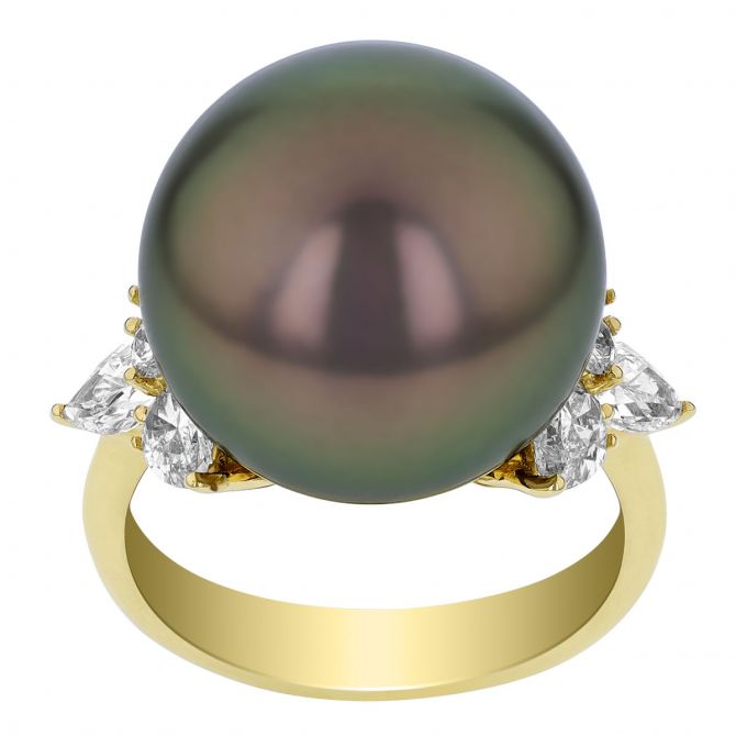 TARA Pearls Tahitian South Sea Cultured Pearl & Diamond Ring in Yellow Gold