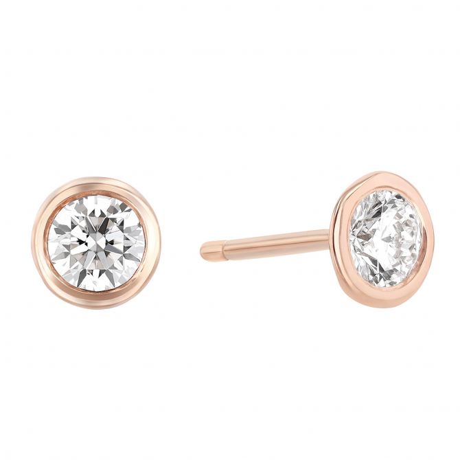 Diamond Bezel Set Stud Earrings in Rose Gold, .36 cttw, GH/SI