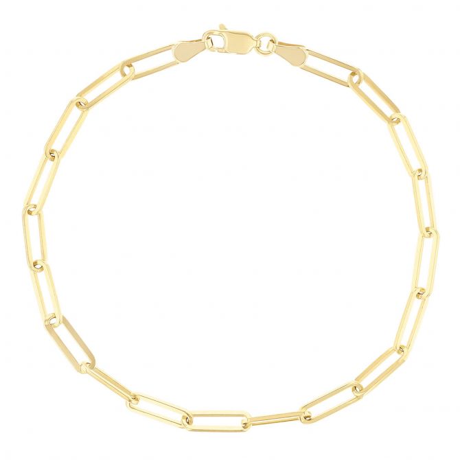 Paperclip Flat Link Bracelet in Yellow Gold, 8"