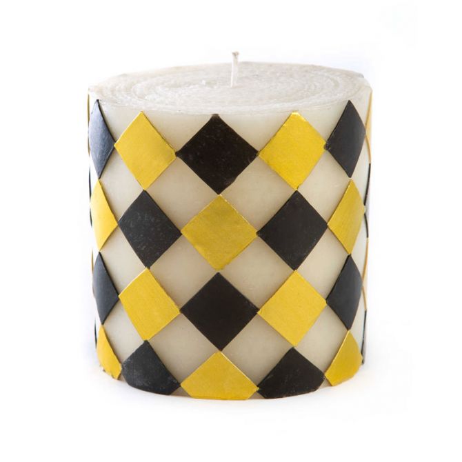 MacKenzie-Childs Harlequin 5" Pillar Candle, Black and Gold