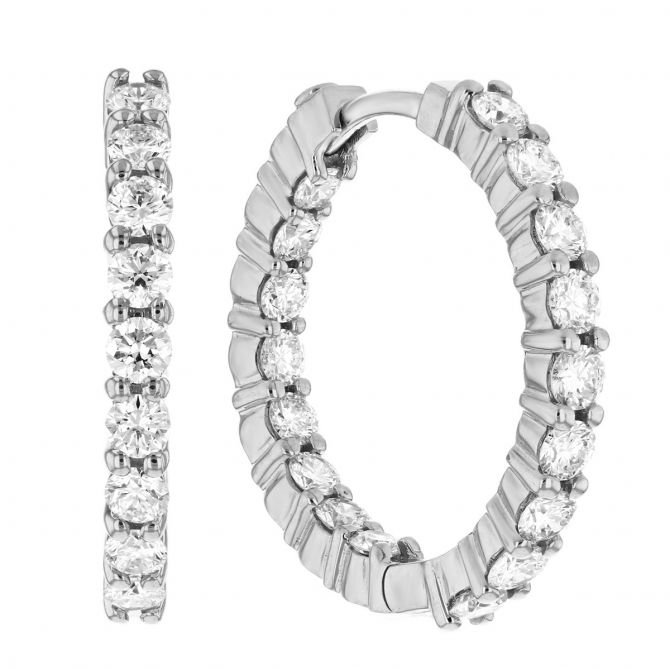 Roberto Coin Small Inside Outside Diamond Hoop Earrings in White Gold, 1.95 cttw