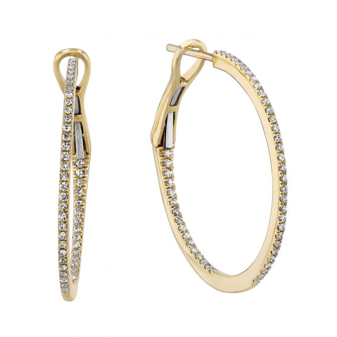 Diamond Inside Out Hoop Earrings in Yellow Gold, Medium, 0.28 aptw