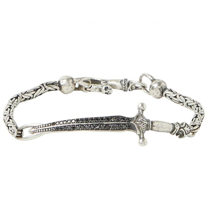 John Varvatos Dagger Chain Link and Black Diamond Bracelet