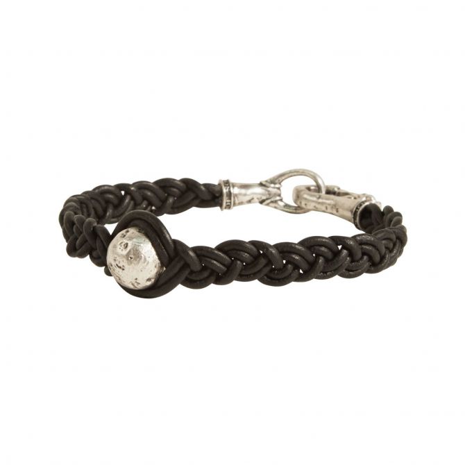 John Varvatos Leather Sterling Silver Woven Braided Bracelet