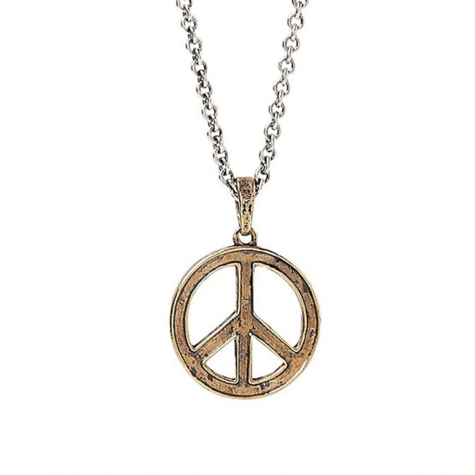 John Varvatos Distressed Sterling Silver Peace Sign Pendant Necklace