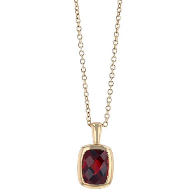 Cushion Garnet Bezel Set Pendant in Yellow Gold