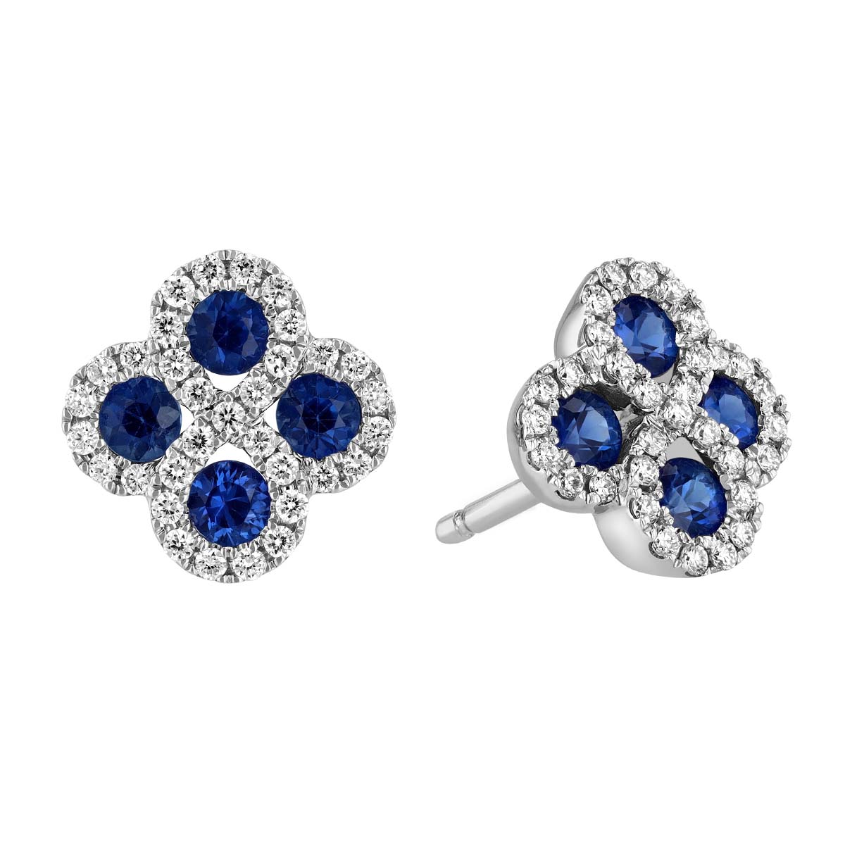 Sapphire & Diamond Clover Stud Earrings in White Gold | Borsheims