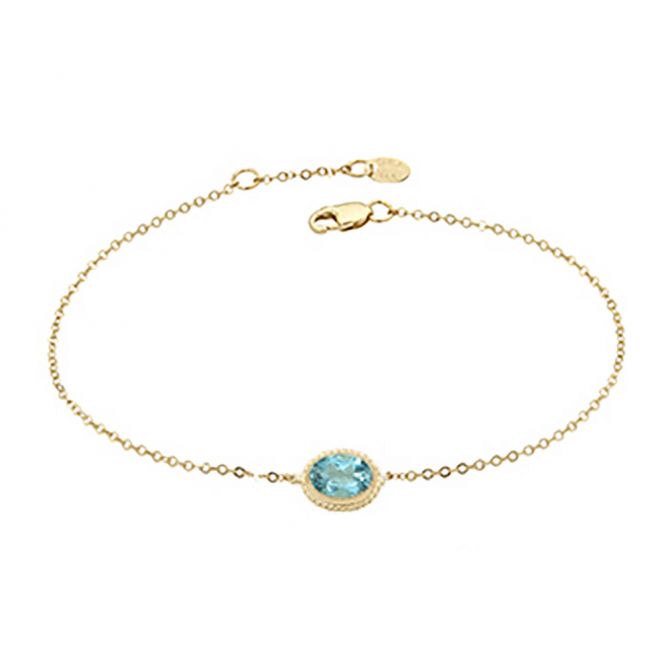 Oval Blue topaz Rope Bezel Set Bracelet in Yellow Gold, 7.5"