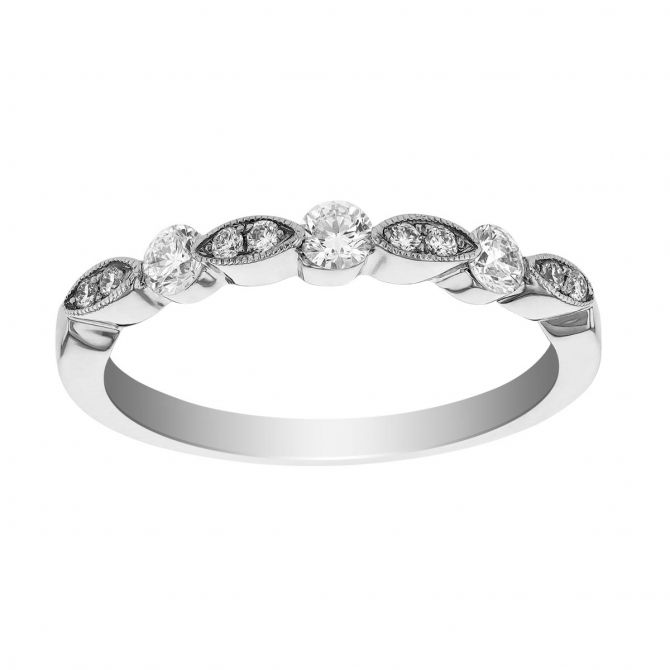 White Gold Scalloped Diamond Band With Milgrain