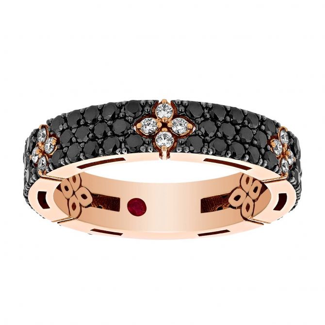 Roberto Coin Love in Verona Black & White Diamond Band Ring in Rose Gold