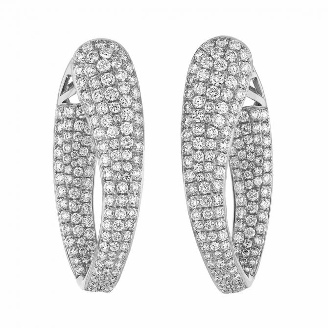 Diamond Pave Inside Out Hoop Earrings in White Gold, 4.24 cttw