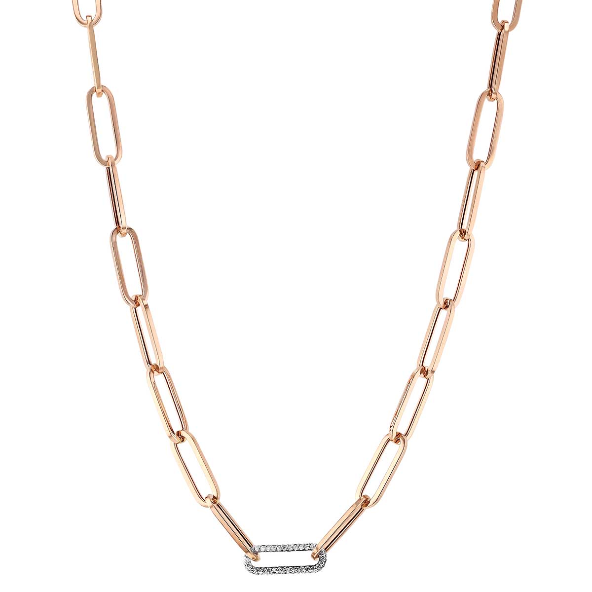Diamond Link Paperclip Chain Necklace in Rose Gold, 18