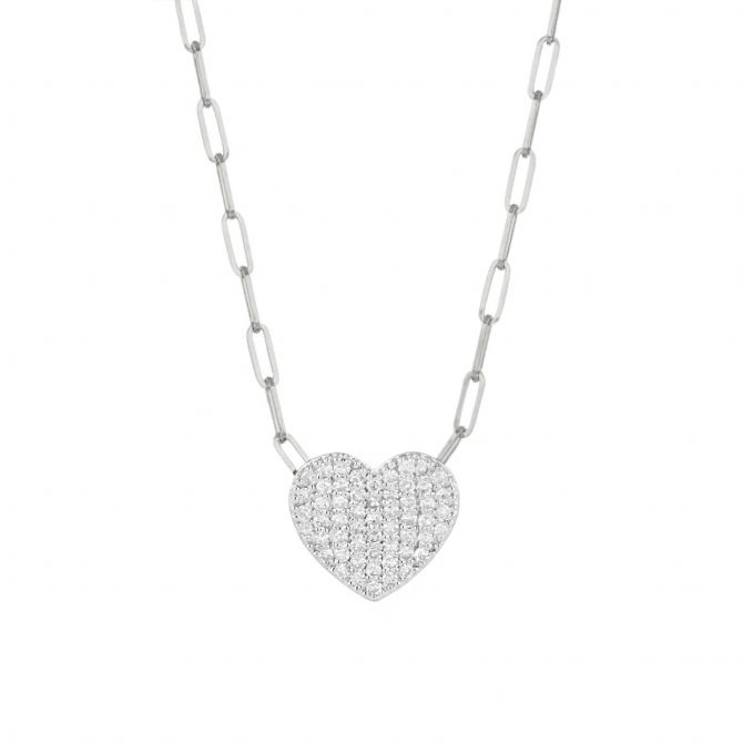 Phillips House Mini Infinity Diamond Pavé Heart Necklace in White Gold, 18"