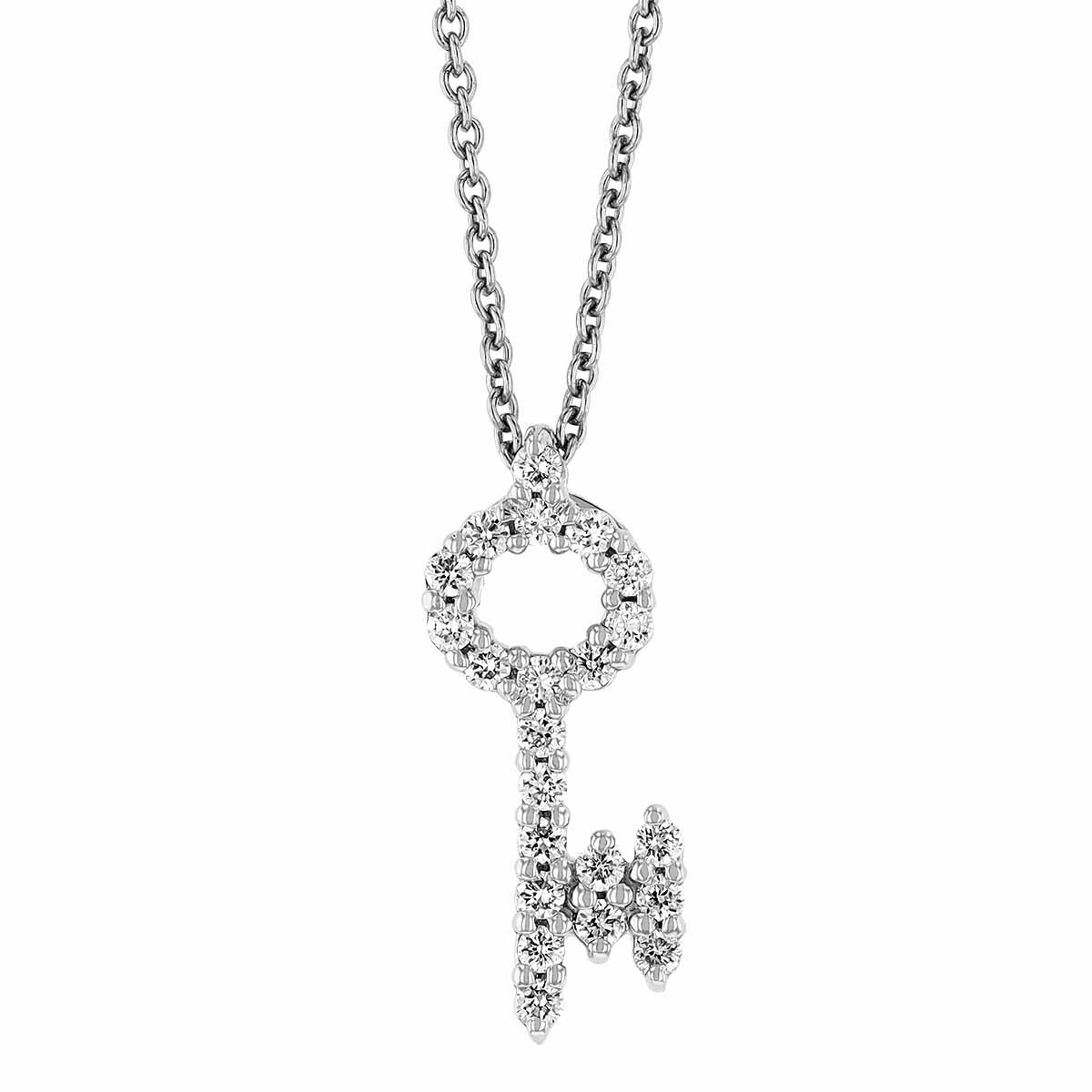 Roberto Coin Tiny Treasures Key with Diamonds Necklace in White Gold ...