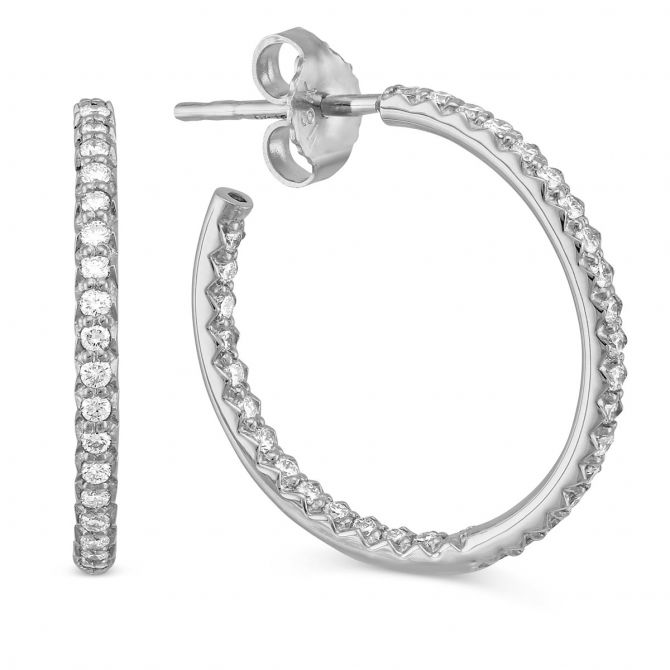 Roberto Coin Small Inside Outside Diamond Hoop Earrings in White Gold, 0.66 cttw