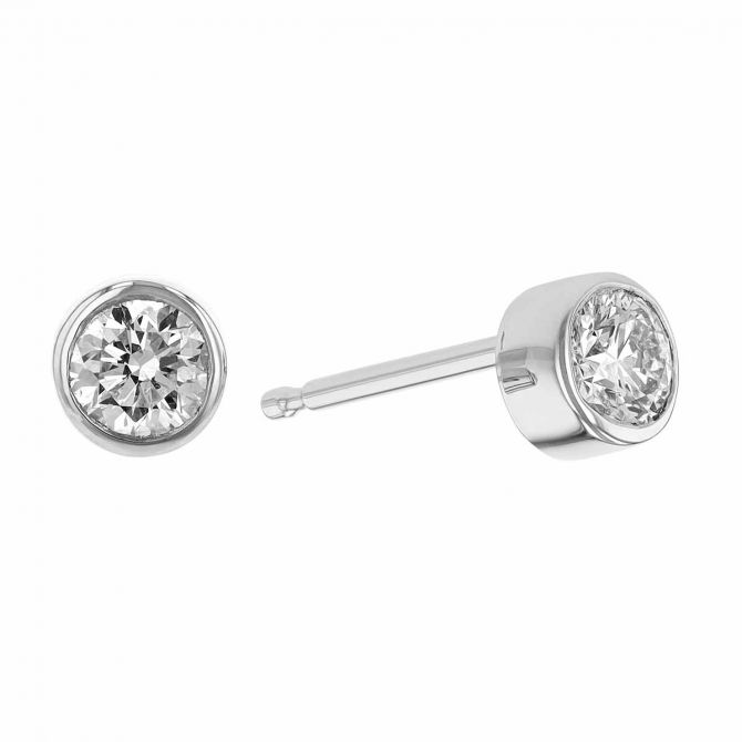 Diamond Bezel Set Stud Earrings in White Gold, 0.25 cttw