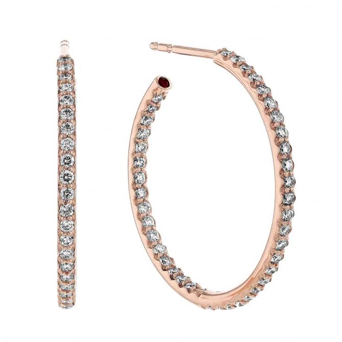 Roberto Coin Diamond Medium Inside Out Open Hoop Earrings in Rose Gold, 0.80 cttw