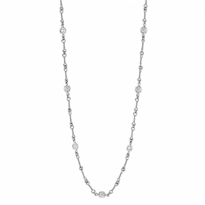 Roberto Coin Diamonds by the Inch Dogbone Chain Station Necklace in White Gold