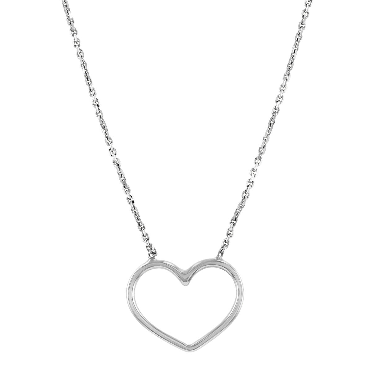 White Gold Open Heart Necklace, 18